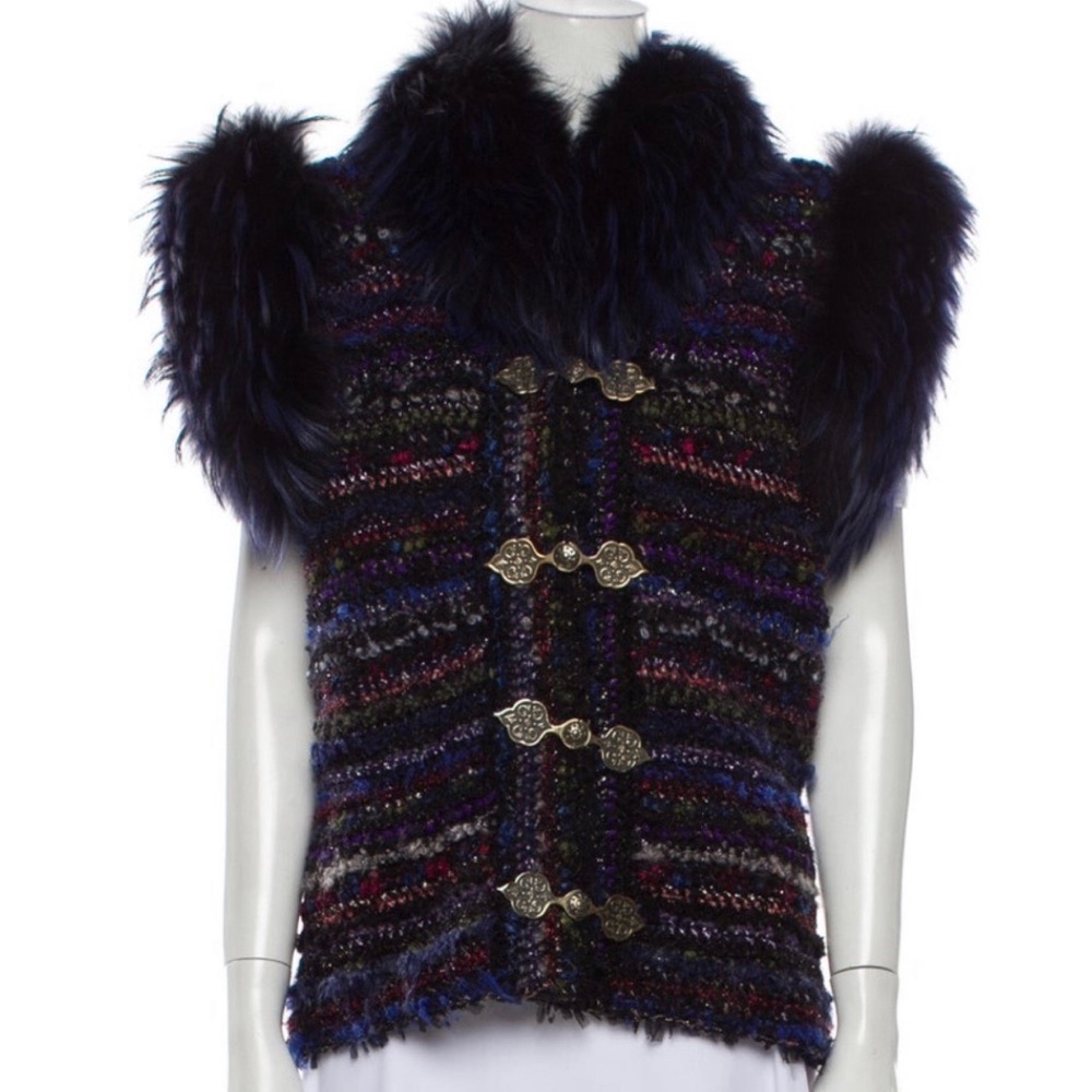Nini K Saks Fifth Avenue Hade-Made Vest With Real Fox Hand Crocheted One Size